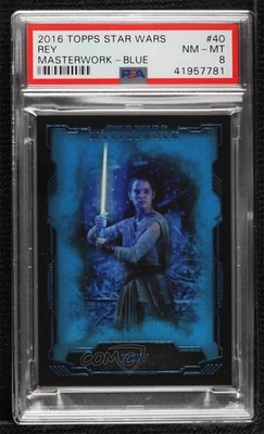 2016 Topps Star Wars Masterwork Blue Metallic Rey #40 PSA 8 w3d - Image 1 of 3