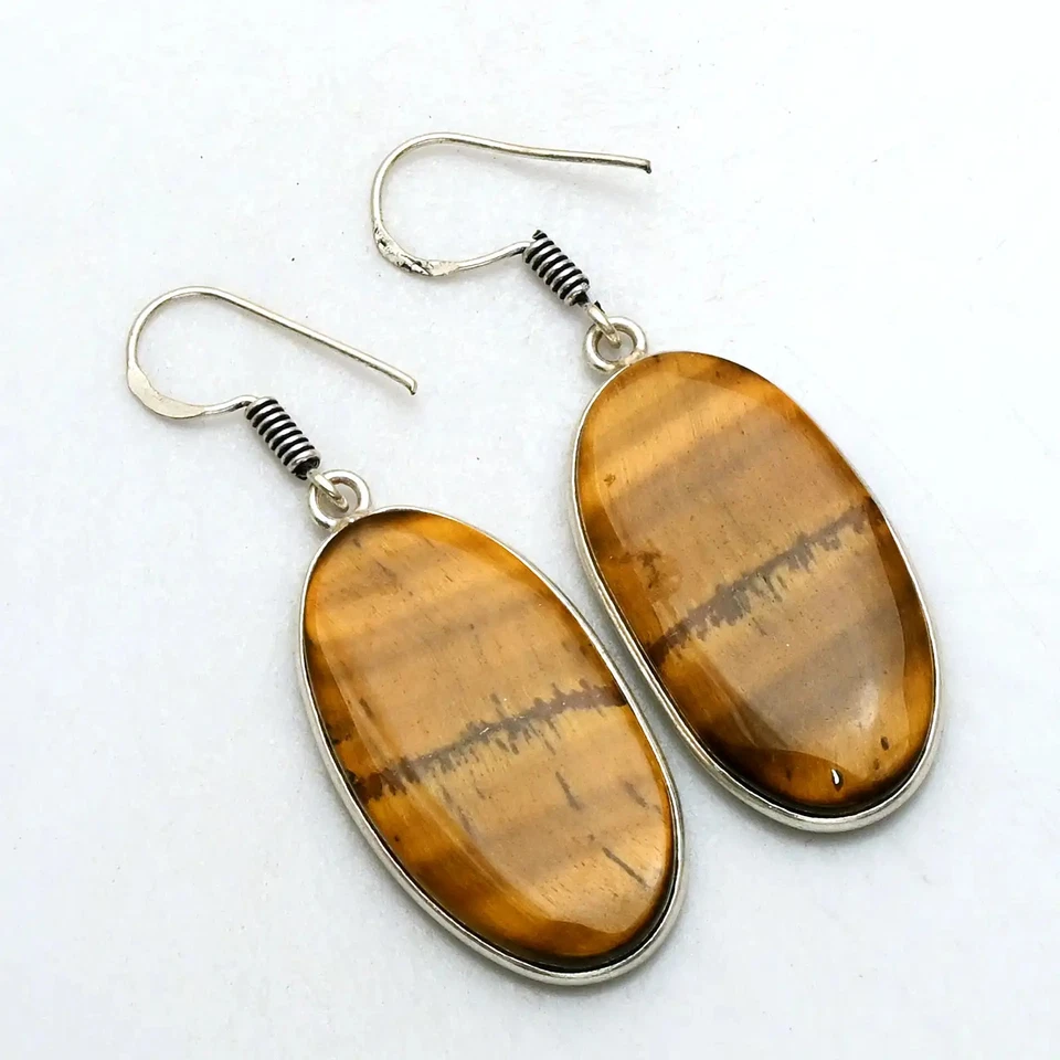 Tiger Eye Gemstone Handmade Drop Dangle Earrings Jewelry For Women 2.6" AE-87404 - Image 1 of 1
