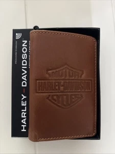 Harley Davidson Geldbörse Bi-Fold Leder Cognac Braun HD Logo USA Shield - Bild 1 von 8