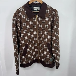 Bogey Boys Jacket Mens L Big Check Brown Golf Full Zip Macklemore VTG Inspired - Picture 1 of 9