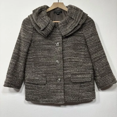 Abrigo Ann Taylor 2 Lana Marrón Blanco Gris Tweed Clásico Minimalista Suave Declaración Foto 1 de 4