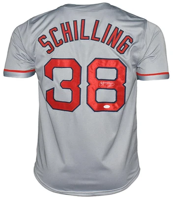 Curt Schilling Signed Custom Boston Grey Baseball Jersey (JSA) - Image 1 of 3