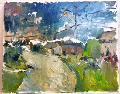 Pintura al óleo al aire libre del surrealismo gótico americano sobre lienzo 16”x20” original BVC Foto 1 de 3