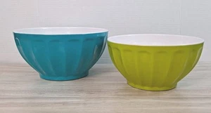 Melamine Mixing Bowl 2 Set Retro Style Non Slip Base Turquoise Chartreuse Sturdy - Picture 1 of 11
