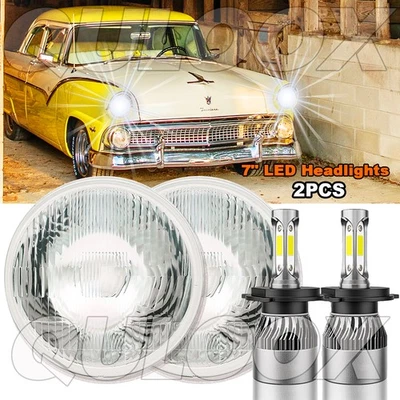 For Ford Fairlane 1955 1956 1957 2PC 120W 7inch Round LED Headlights HI/LO Bulbs - Image 1 of 4