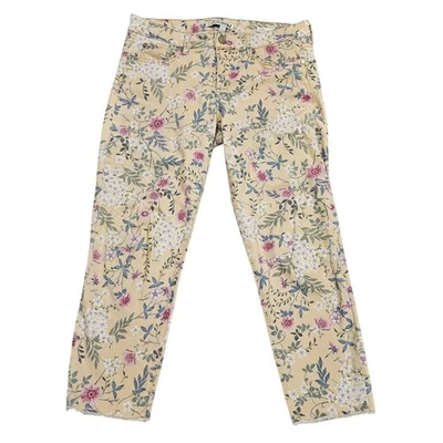 Code Bleu Lover Crop Jeans Women's Size 6 Yellow Floral Print Raw Hem - Image 1 of 4