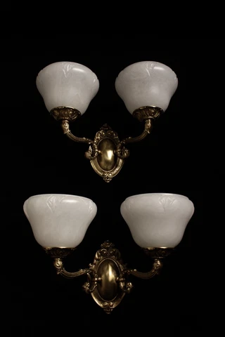 pair carved  Alabaster shades  wall lights sconces solid  double arms bronze Cover