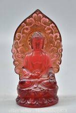 4.8" Old Chinese Amber Carved Shakyamuni Amitabha Buddha Statue Sculpture