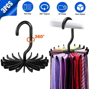 3X Neck Tie Rack 360° Adjustable Hanger Organizer Scarf Belt Hook Storage Holder - Picture 1 of 9