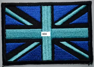 British Blue Union Jack Embroidered Iron On Black UK Flag Patch Sew On Badge - Picture 1 of 2