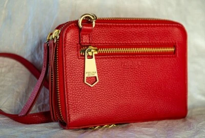 Cartera Bandolera Cartera Cuero Doble Cremallera Roja Perlina Foto 1 de 4