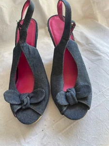 ATMOSPHERE WOMEN BLUE JEANS RAFFIA WEDGE HEEL STRAP SANDAL SHOE SIZE UK 7 EU40 - Picture 1 of 7