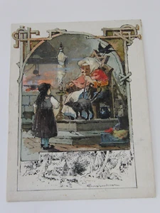 Aquarell Theodor Guggenberger München 1894 sign rechts Großmutter Kind Katze - Bild 1 von 5