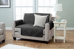 Protector de sillón 2 plazas sofá reposabrazos RELAX bolsillos negro gris - Imagen 1 de 1