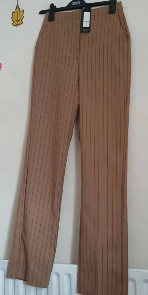 Autograph Womens Camel Stripe Trousers UK Size 8 - Image 1 of 1