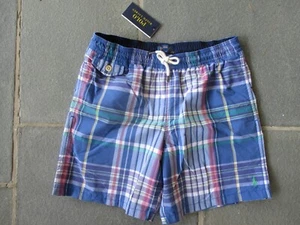 POLO Ralph Lauren Boy BLUE MADRAS Plaid Volley SWIM Trunks SHORTS Mesh Insert L - Picture 1 of 8