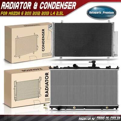 2x Novo Kit de Radiador e Condensador AC com Suporte para Mazda 6 2011 2012 2013 L4 2.5L - Imagem 1 de 4