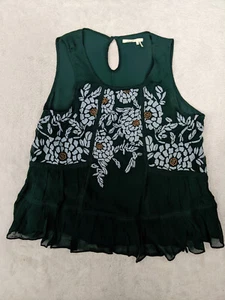 Floreat Anthropologie Tank Womens S Green Embroidered Boho Peplum Roselle Fairy - Picture 1 of 7