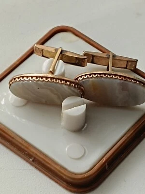 Cufflinks Silver 875 Vintage USSR Agate+Box In Gilding Sleeve Cuff Fasteners Men - Image 1 of 4
