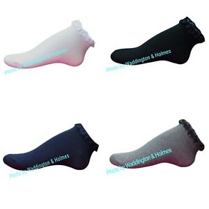 3 Pairs Girls Lace Trainer Socks School Socks White Grey Navy Black 3 Sizes