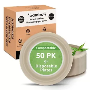50 Pack Disposable O Paper Plates 9 Inch Sturdy & Heavy Duty Plates | Pfas Fre - Picture 1 of 9
