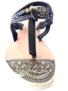 new CAMILLA FRANKS LEATHER CRYSTALS THONGS SHOES FLATS ELASTIC SLIP ON layby ava - Picture 1 of 8