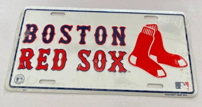 Boston Red Sox White Embossed Aluminum Metal License Plate Tag Size 6x12 - Image 1 of 3