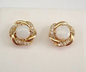 Aretes con halo de ópalo y diamantes de oro amarillo piedras preciosas de octubre regalo de graduación - Imagen 1 de 5