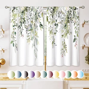 Eucalyptus Botanical Leaves Floral Kitchen Window Curtains over Sink Boho Farmho - Picture 1 of 9