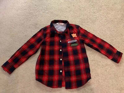 Camisa de manga larga con botones H&M para niños 5-6 años roja a cuadros Foto 1 de 3