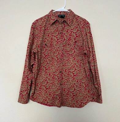 Lauren Ralph Lauren Women's Size L Red Cotton Paisley Shirt Western Button Up - Image 1 of 4