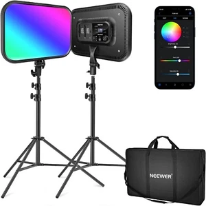 Neewer 18.3 Inch RGB LED Video Light Panel with App Control Stand Kit 2 Pack AU - Picture 1 of 9