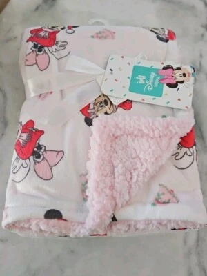 Disney Baby Minnie Mouse Pink Holiday Christmas Plush Crib Blanket - Image 1 of 2