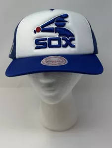MLB CHICAGO WHITE SOX MITCHELL & NESS MENS TRUCKER SNAPBACK HAT WHITE BLUE NWT - Picture 1 of 13