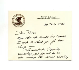 Peter G. Kelly signed 1984 letter by Democratic National Committee finance chair - Picture 1 of 5