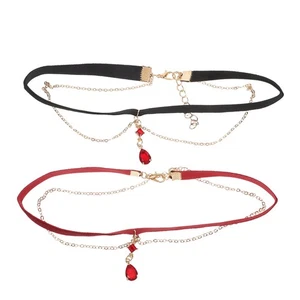 2 Pcs Water Drop Clavicle Chain Burgundy Choker Necklace Collarbone Necklaces - Picture 1 of 12