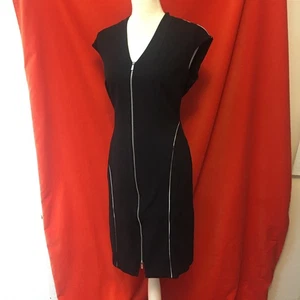 Lafayette 148 New York Cremallera Frontal Jersey Vaina Vestido Negro Con Paneles Talla M - Imagen 1 de 10