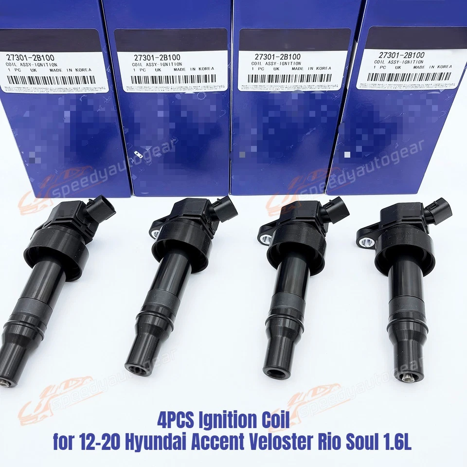 4PCS Ignition Coil For 2012-20 Hyundai Accent Veloster Rio Soul 1.6L 27301-2B100 - Imagem 1 de 4