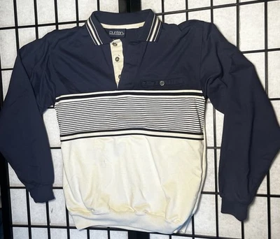 Винтажная мужская пуританская рубашка-поло 1960-х Great Gatsby темно-синяя пухлая с длинным рукавом размер M - Изображение 1 из 4