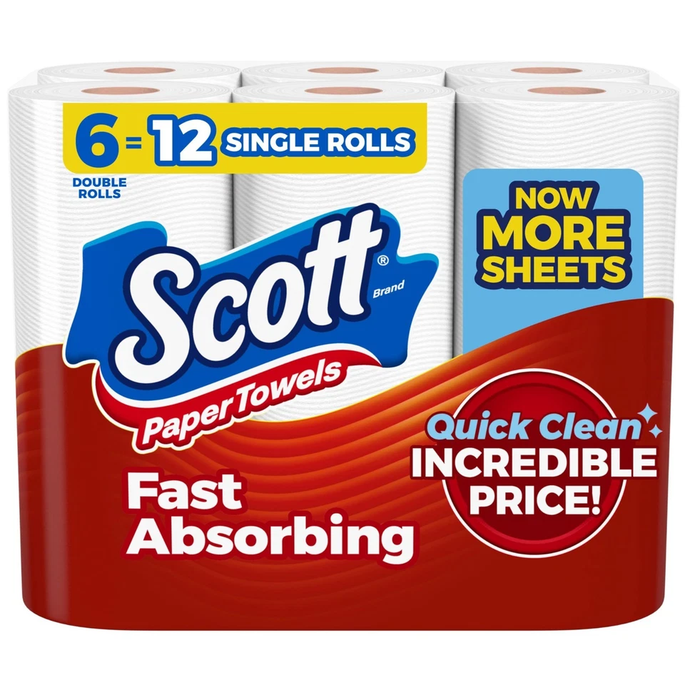 Scott Paper Towels, Choose-A-Sheet, 6 Double Rolls = 12 Regular Rolls (108 Sheet - Image 1 of 4