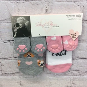 Marilyn Monroe Girls & Matching Pet Socks OSFM 4 Pair Set Low Cut Puppy Love NWT - Picture 1 of 6