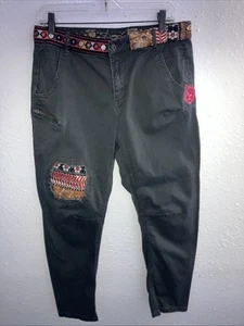 desigual Damen Hose Jeans Gr. 32 dunkelgrau kunstvoll bestickt Reißverschluss Pailletten - Bild 1 von 7