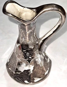 Art Nouveau Silver Overlay 5" Glass Pitcher / Vase~ No Hallmark - Picture 1 of 8