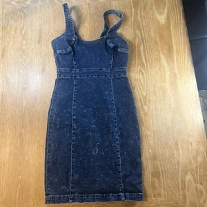 Guess Jeans Denim Jean Dress Full Zip Back Short Dress Blue Small Stretch Y2K - Picture 1 of 6