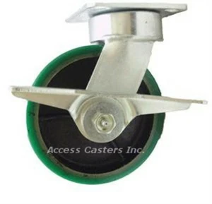 4PKLCSB 4" x 2" Kingpinless Swivel Caster with Brake, Poly on Cast Iron Wheel - Picture 1 of 1