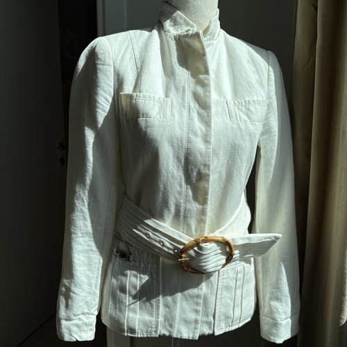 OFF WHITE Zara Giacca Safari in Lino Avorio con Cintura Piccola (2 4)