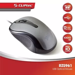 ClipTec Viva 1000DPI Silent Optical USB Mouse Grey for PC Laptop Office - Picture 1 of 2