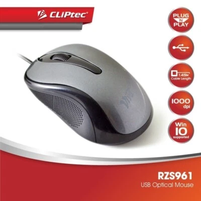ClipTec Viva 1000DPI Silent Optical USB Mouse Grey for PC Laptop Office - Image 1 of 2