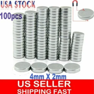 100 PCS Super Strong Round Disc 4 x 2 mm Magnets Rare Earth Neodymium N35 - Picture 1 of 9