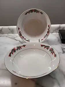 2 TIENSHAN fine china Deck the Halls Serving Vegetable Bowls 9" Poinsettia - Picture 1 of 6